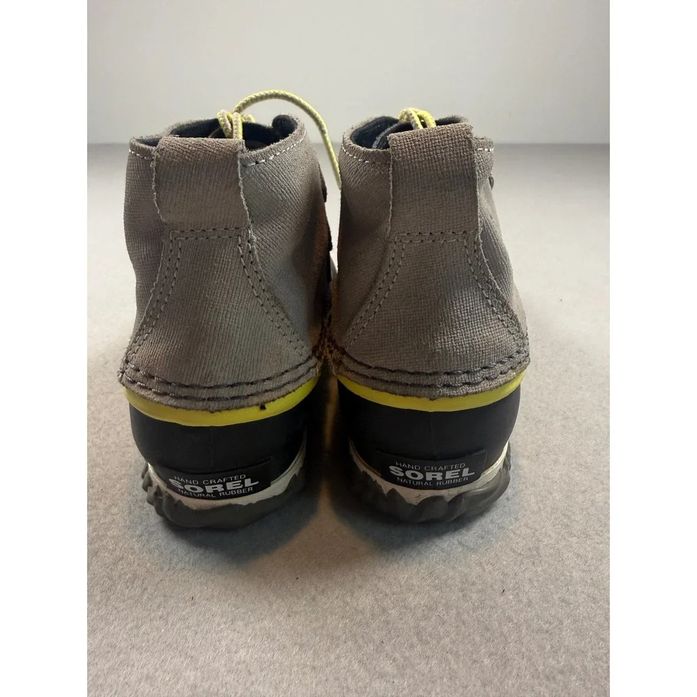 Sorel Out N About Rain Boots Grey Black Yellow Waterproof Canvas NL2339-081 5.5